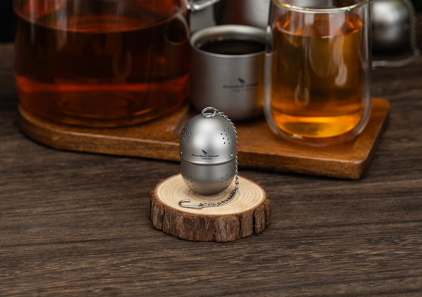 Boundless Voyage Ultralight Titanium Tea Ball Infuser with Extended Chain, Fine Mesh Strainer for Loose Tea & Spices, Reusable Filter for Mugs Teapots Home Kitchen Teaware Ti3207A