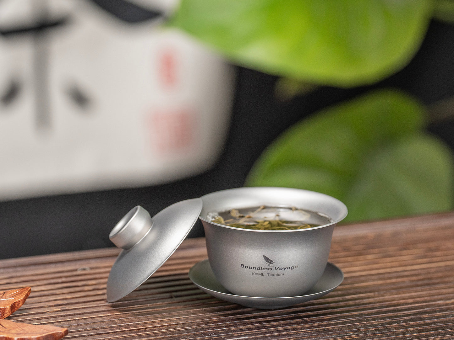 Boundless Voyage 100ml Titanium Double-Walled Gaiwan, Traditional Chinese Three-Talent Triad Covered Tea Bowl, Anti-Scald Kung Fu Tea Set for Home Tea Brewing Ti3143D