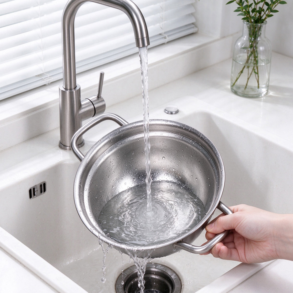 Easy cleaning of Boundless Voyage Ti2118C pure titanium non-coated pot under running tap water