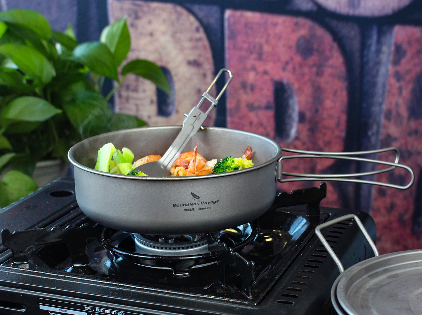 Boundless Voyage Multifunctional Titanium Cookware Set, 1900ml Soup Stockpot + 900ml Frying Pan with Lid & Tea Tray, Portable Outdoor Camping Mess Kit Ti2057C