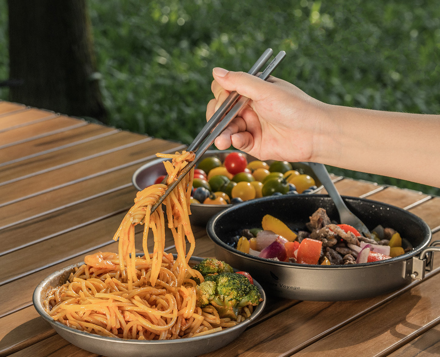 Boundless Voyage Titanium Spoon Fork Chopsticks Set, Ultralight Portable Outdoor Camping Cutlery for Soup Daily Meals Ti1068T-Ti1071T