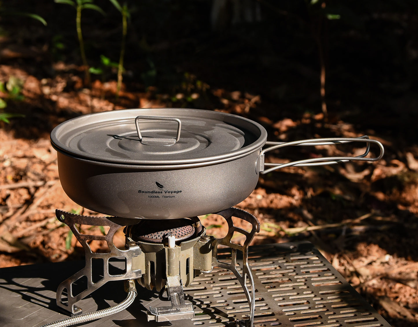 Boundless Voyage Pure Titanium Frying Pan with Lid & Foldable Handles | Ultralight Portable Griddle Cookware for Hiking & Backpacking Ti2065C