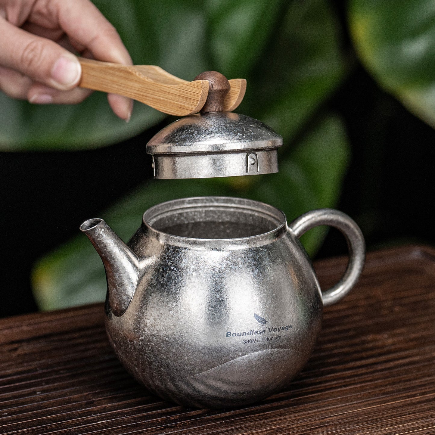 Boundless Voyage Titanium Kungfu Teapot with Lid and Handle Camping Tea Pot for Outdoor Backpacking Hiking Teapot 380ml Ti3107D