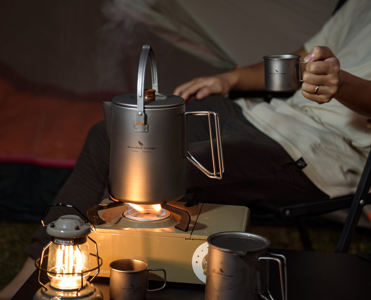 Boundless Voyage 1.5L Titanium Camping Coffee Pot, Stovetop & Campfire Safe Fast Brew Kettle for Boiling Water, Outdoor Travel & Barista Brewing Ti3128D/Ti3129D
