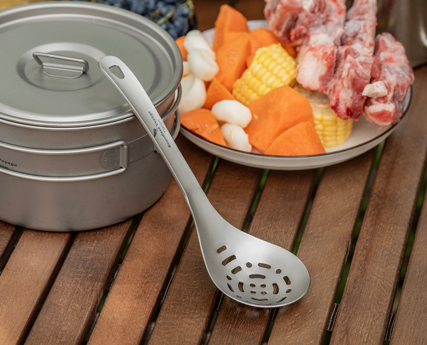 Boundless Voyage Pure Titanium Skimmer Colander with Long Handle | Ultralight Portable Kitchen & Camping Filter Spoon for Fried Food Ti1038A&nbsp;
