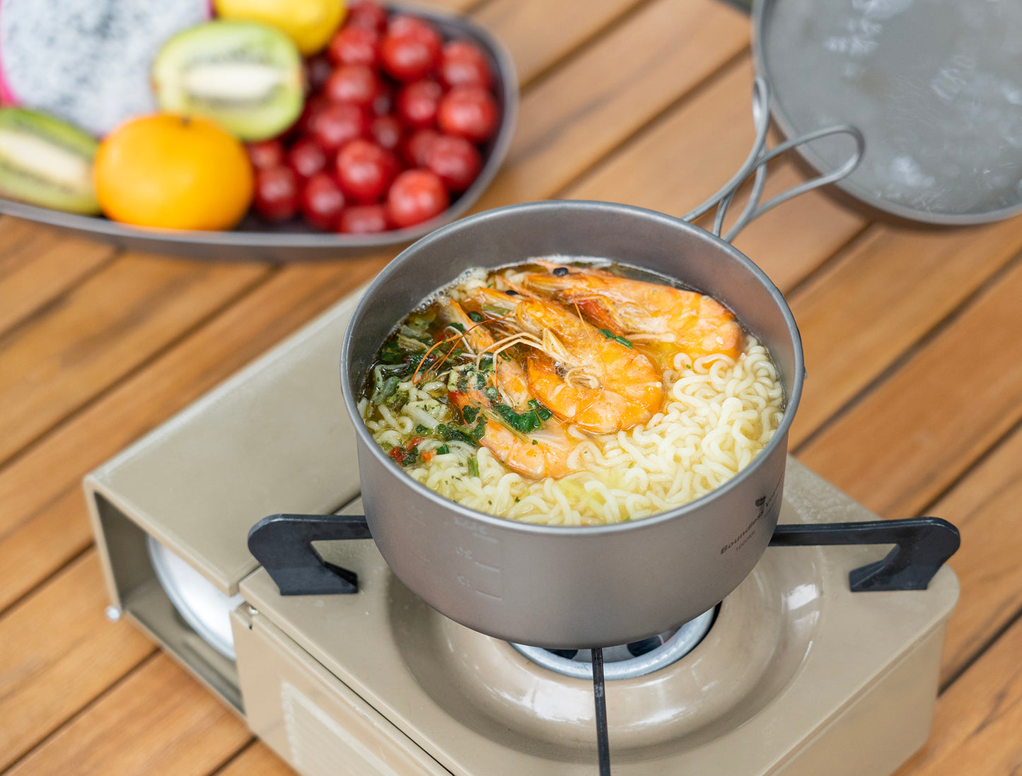 Boundless Voyage Titanium Pot & Pan Set with Collapsible Folding Handle, Portable Lightweight Cookware for Camping Hiking Backpacking Outdoor Cooking Ti2042C