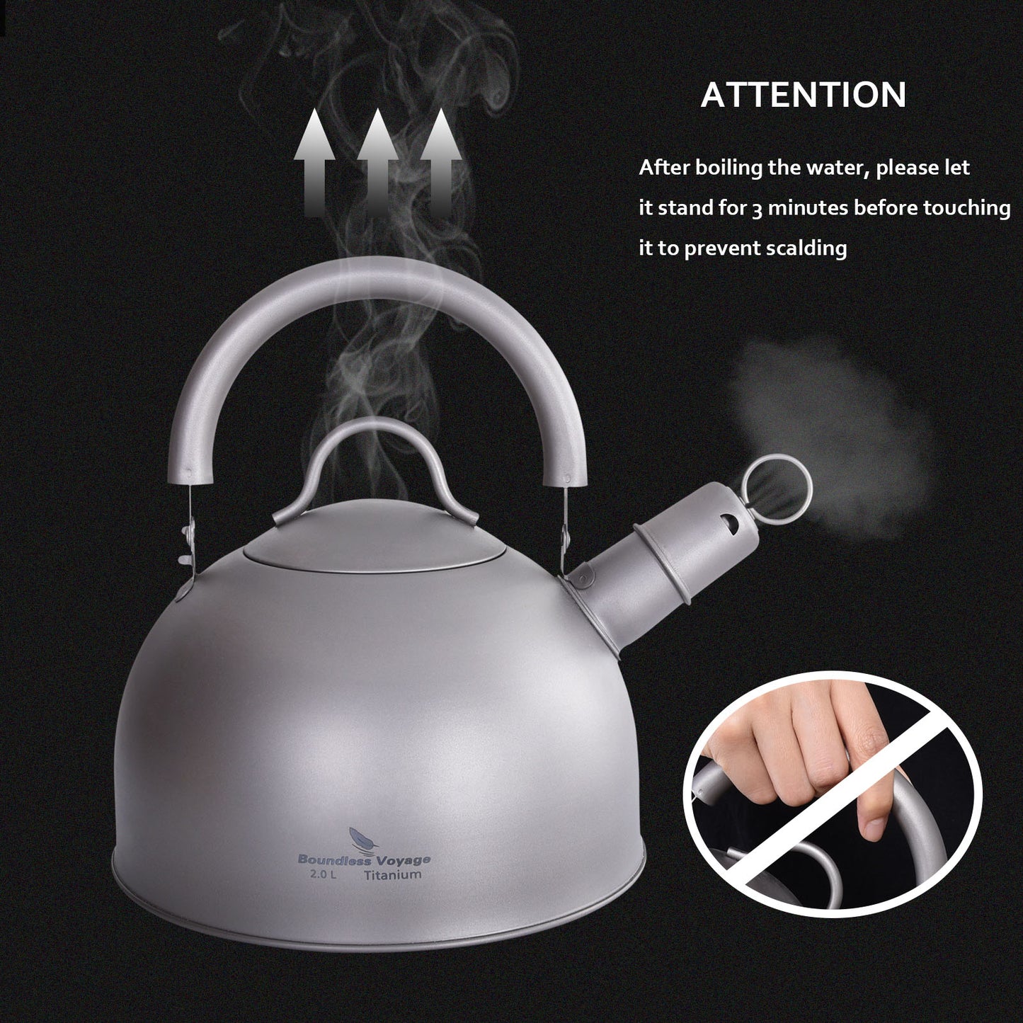 Boundless Voyage 2L Titanium Tea Kettle with Whistle, Stovetop Camping Kettle for Hiking Outdoor Home Kitchen Ti3097D