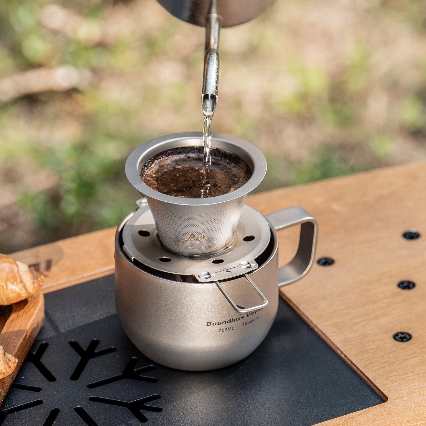 Boundless Voyage Titanium Pour Over Coffee Dripper, Paperless Reusable Metal Cone Coffee Filter with Foldable Holder, Portable Coffee Maker for Home Office Outdoor Travel Camping Ti6004P