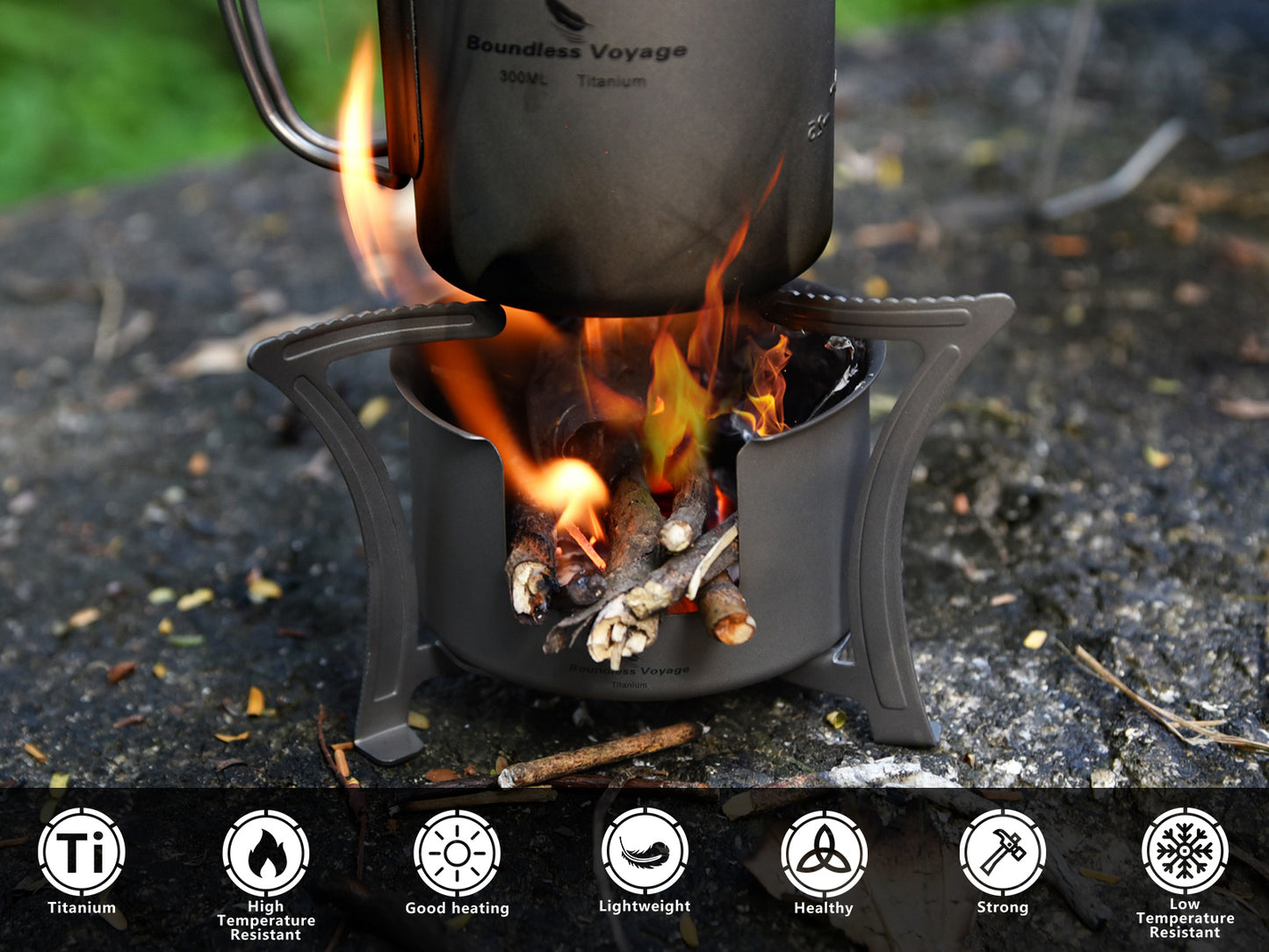 Boundless Voyage Camping Titanium Alcohol Spirit Stove with Pot Stand Outdoor Hiking Backpacking Mini Wood Furnace Burner Ti2013C
