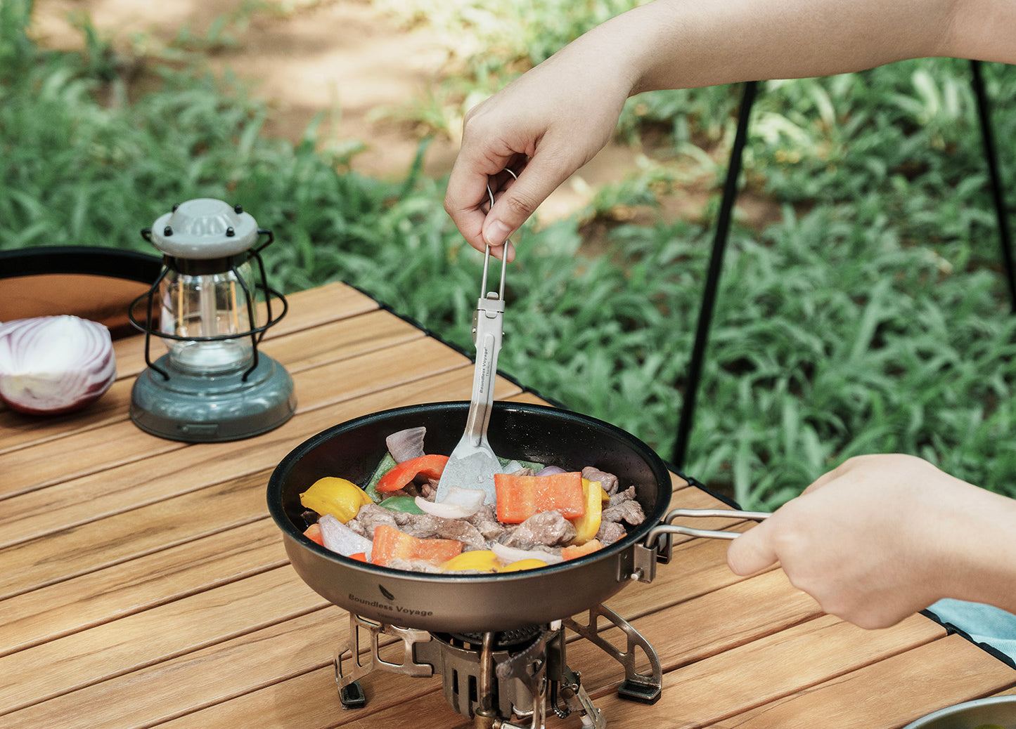 Boundless Voyage Titanium-Klappspatel Bratenschaufel mit Klappgriff Speisewender für Camp-Küche Outdoor-Kochen Ti1076T