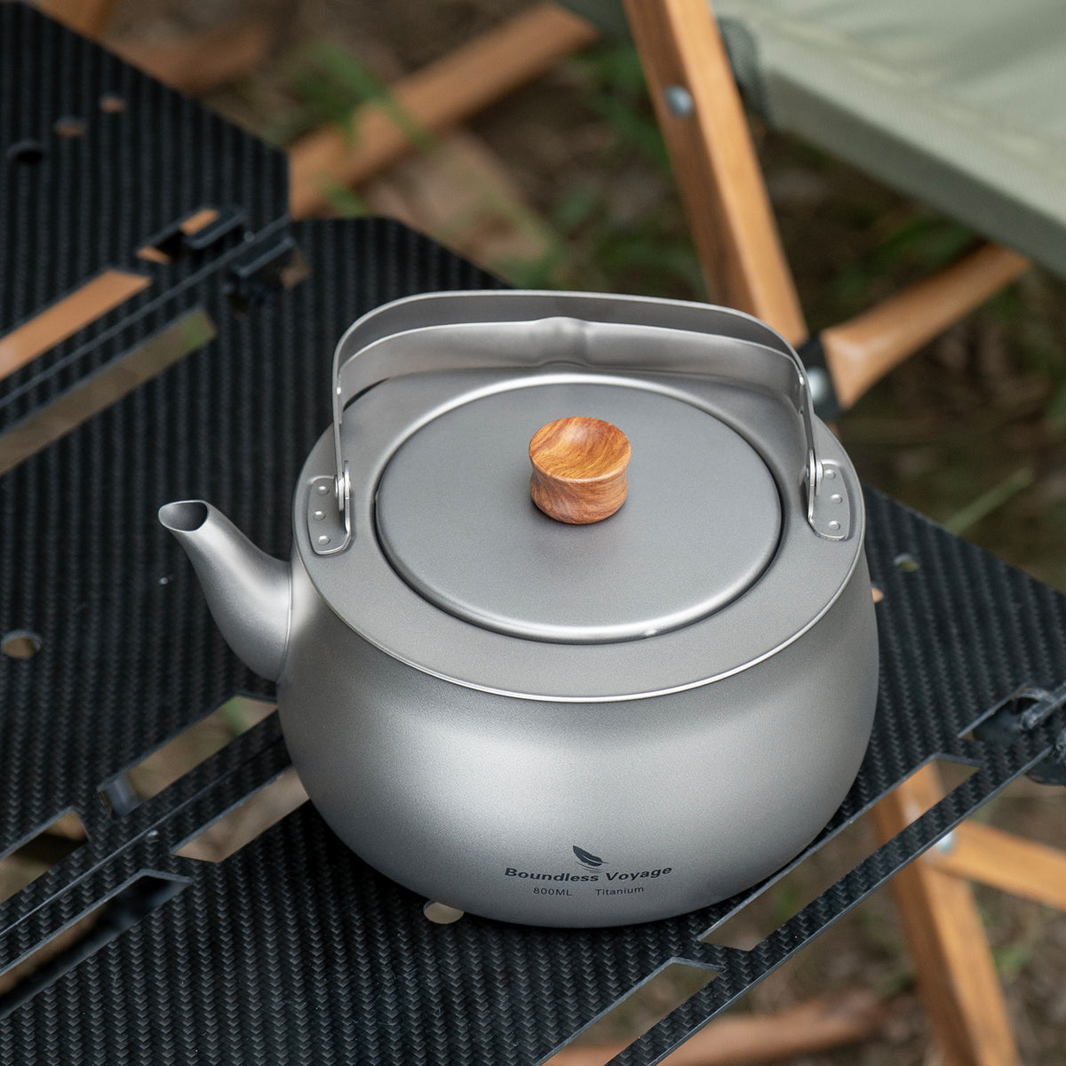 Boundless Voyage Titanium Camping Kettle 800ml with Folding Handle for Outdoor Camping Ti3130D