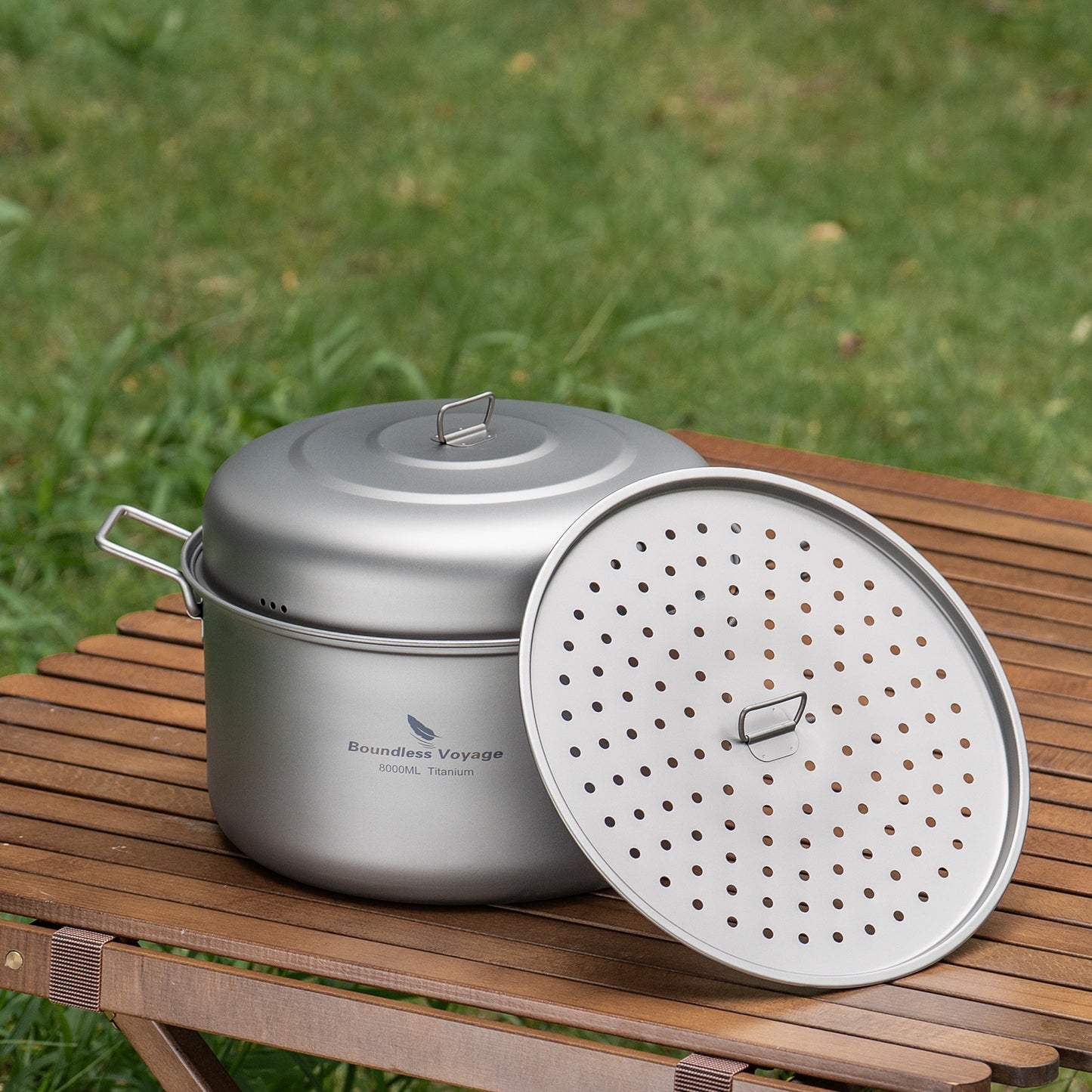 Boundless Voyage Titanium Steamer & Soup Hanging Pot, Lightweight Portable Cookware Kit for Outdoor Camping Hiking Picnic Travel & Household Kitchen Ti2115C