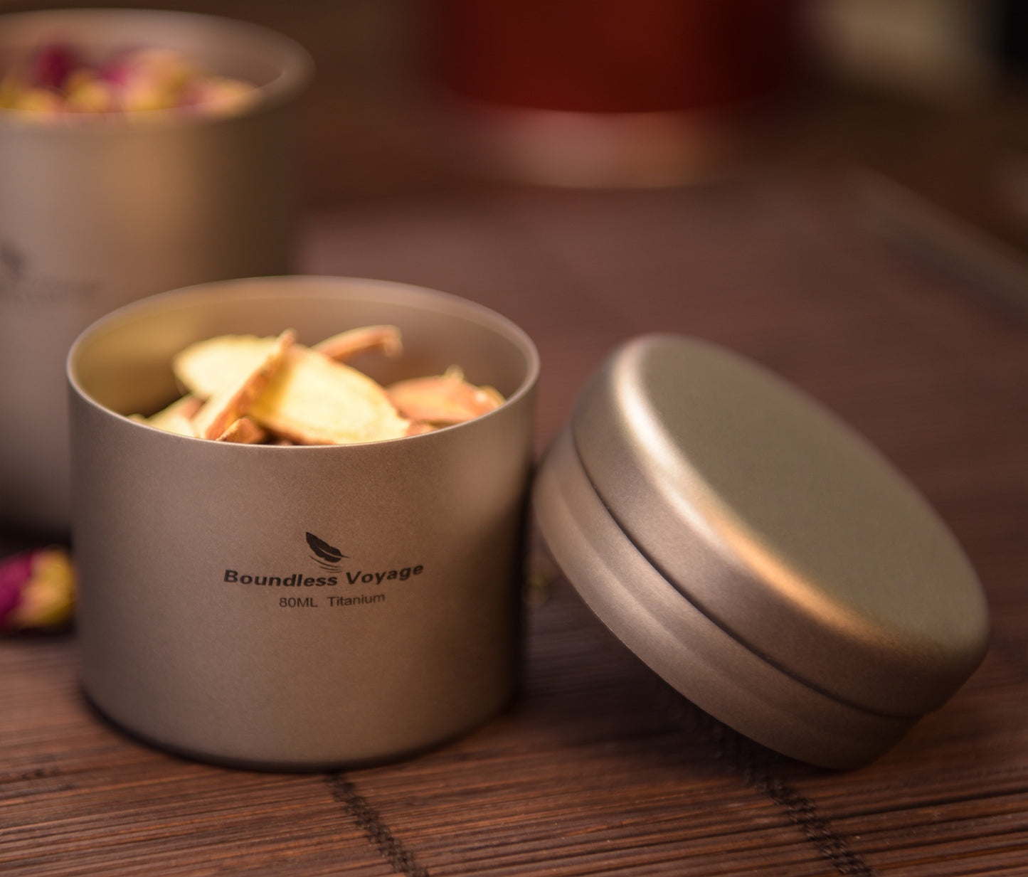 Boundless Voyage Titanium Tea Caddy Canister, Ultralight Portable Food Storage Container, Multi-Purpose Jar for Loose Tea, Coffee Beans, Spices, Nuts & Sugar, for Kitchen, Camping, Travel & Daily Use Ti3208D-Ti3210D