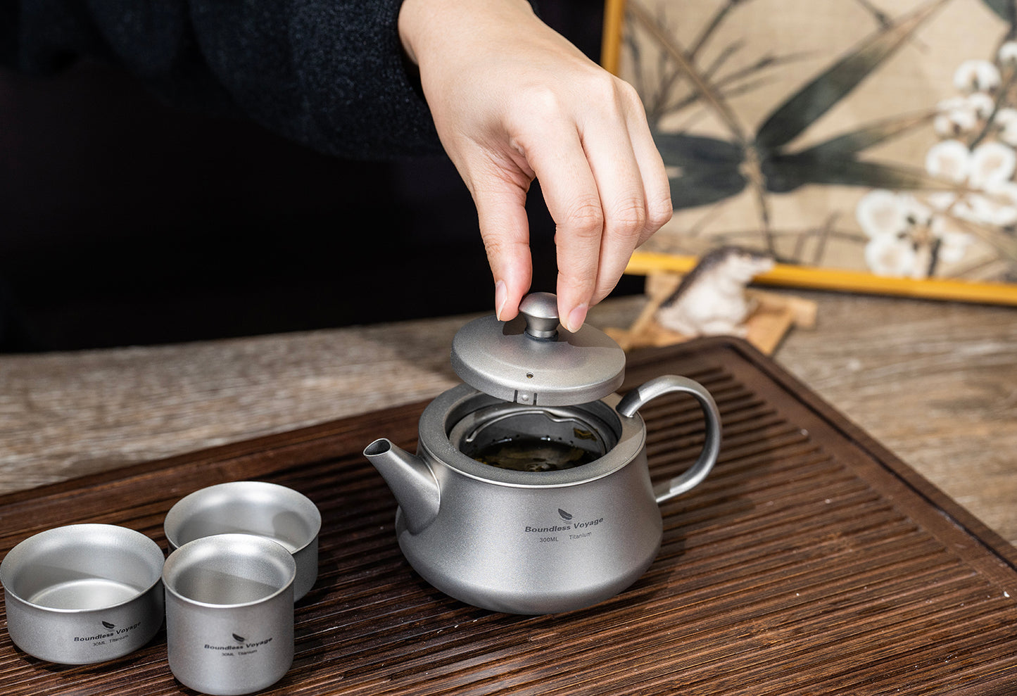 Boundless Voyage 300ml Titanium Teapot, Ultralight Portable Reusable Travel Water Pot, Compact Drinkware for Home Office, Outdoor Camping, Hiking & Picnic Ti3118D/Ti3119D