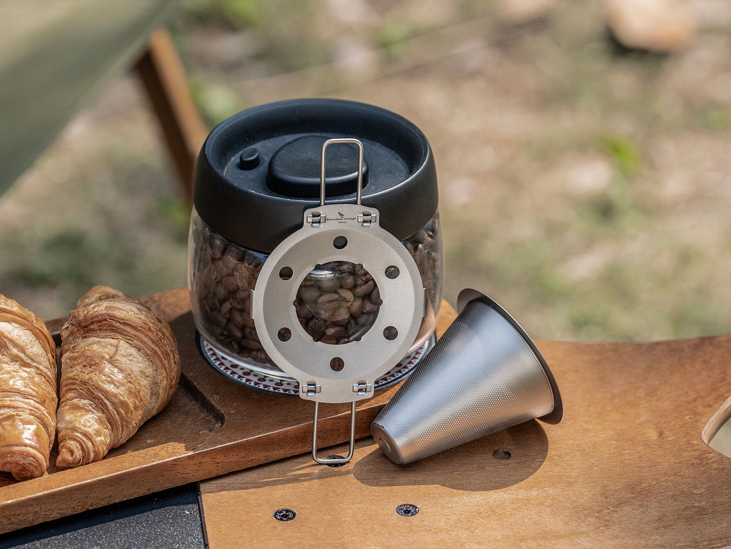 Boundless Voyage Titanium Pour Over Coffee Dripper, Paperless Reusable Metal Cone Coffee Filter with Foldable Holder, Portable Coffee Maker for Home Office Outdoor Travel Camping Ti6004P