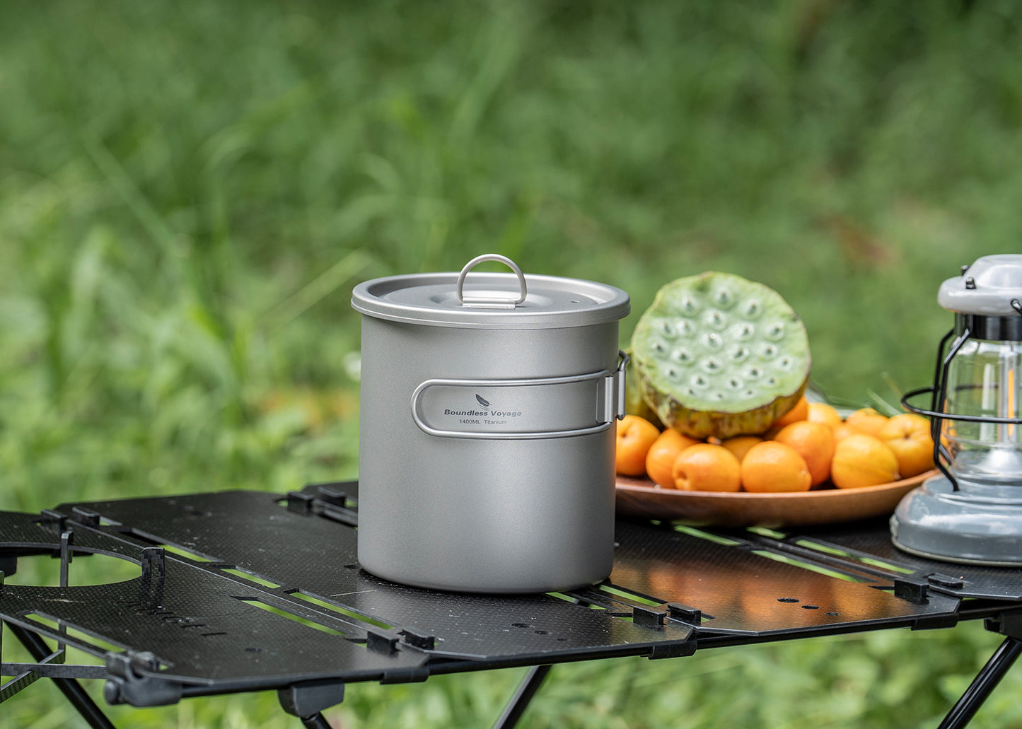 Boundless Voyage 1400ml Pure Titanium Camping Pot | Ultralight Backpacking Cookware with Lid & Foldable Handle for Hiking Camping