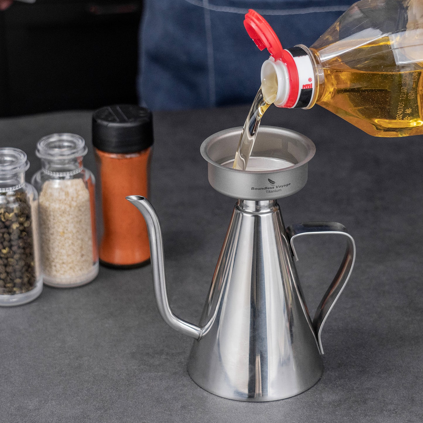 Boundless Voyage Titanium Funnel Flagon Accessories Multi-use Kitchen Funnel for Transferring Liquid, Fluid, Cooking Oils, Jam & Powder Ti3075D/Ti3076D