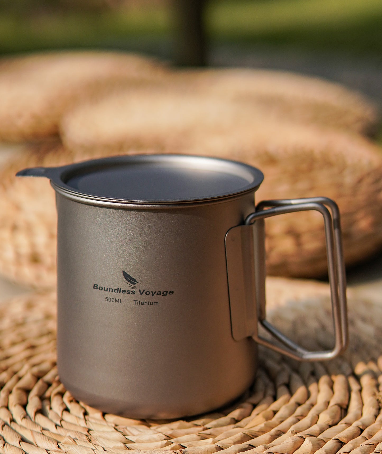 Boundless Voyage 500ml Ultralight Titanium Pot with Lid, Built-in Filter Strainer & Foldable Handles, Camping Mug for Coffee Tea Brewing Hiking Backpacking Ti3125D