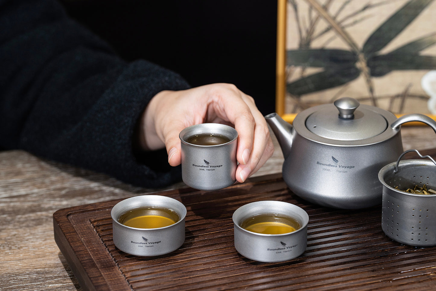Boundless Voyage 300ml Titanium Teapot, Ultralight Portable Reusable Travel Water Pot, Compact Drinkware for Home Office, Outdoor Camping, Hiking & Picnic Ti3118D/Ti3119D