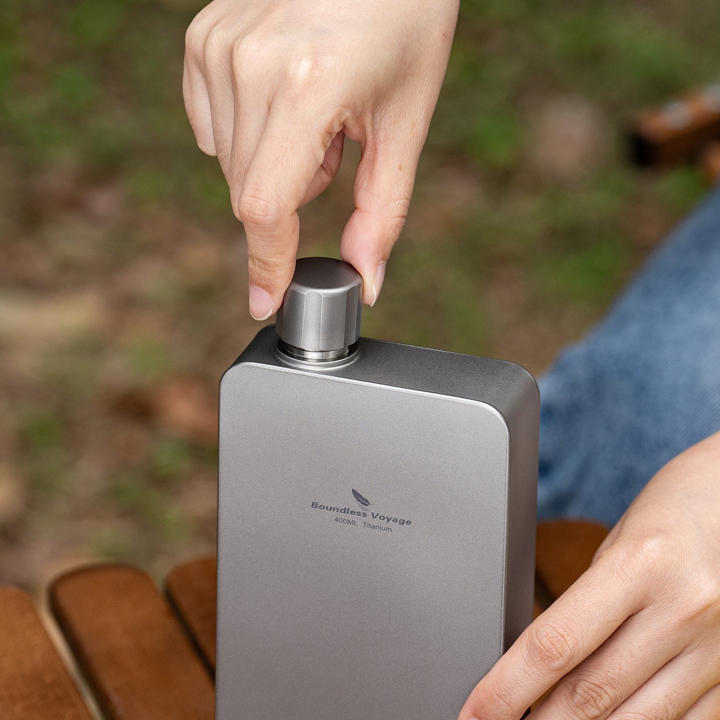 Boundless Voyage Titanium Flask 400ml, Camping & Travel Metal Liquor Bottle, Ultra-Light Square Design, Gift for Men & Outdoor Enthusiasts