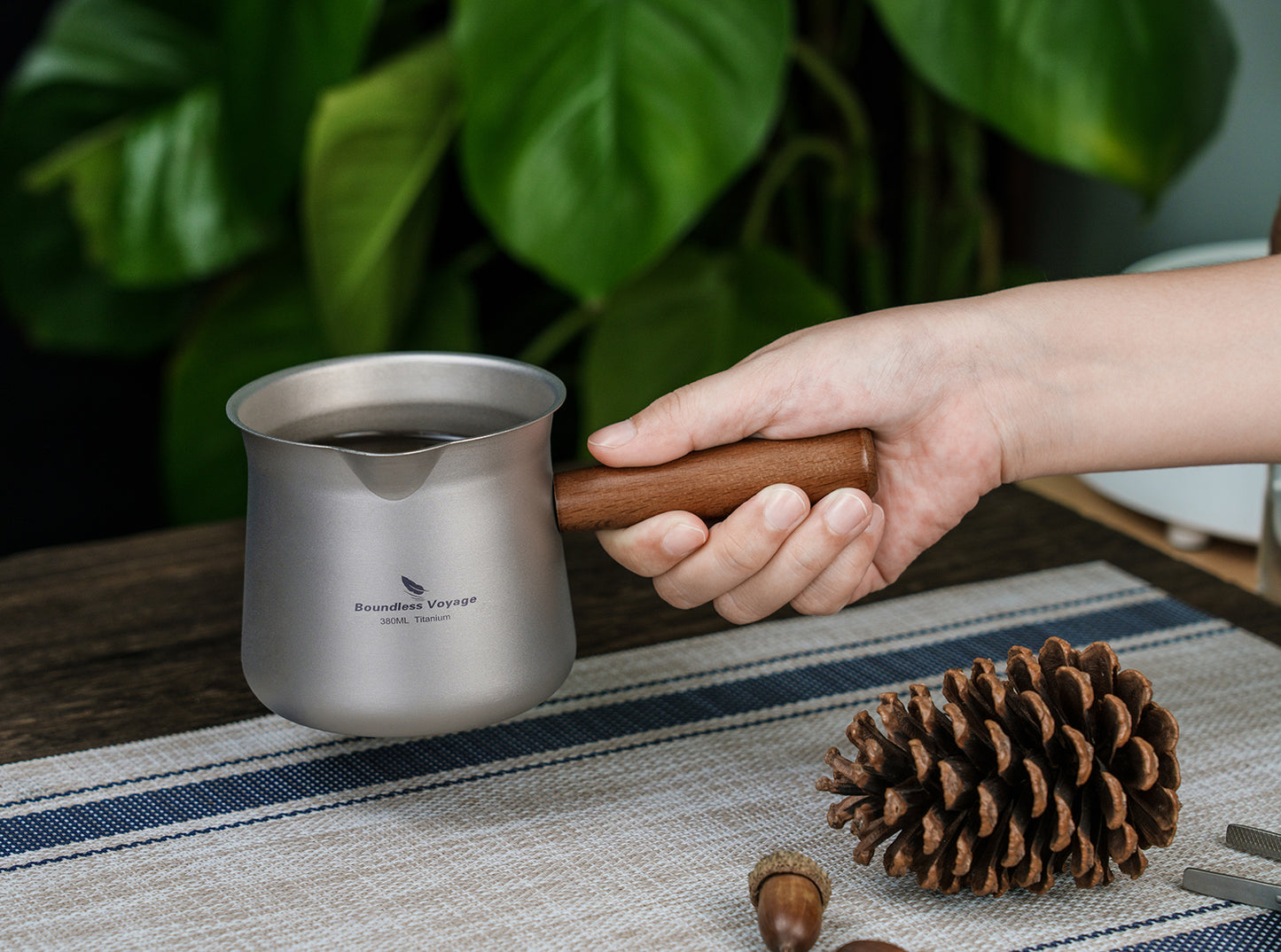 Boundless Voyage 380ml Titanium Tea Cup with Removable Wooden Handle & Filter Strainer, Ultralight Portable Mug Ti3141D