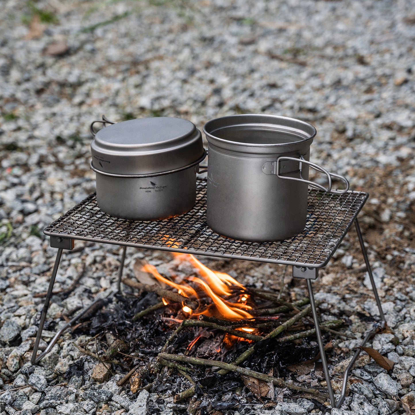 Boundless Voyage Titanium Camping Pots & Pans Set Foldable Handle, 500ml 900ml 1080ml Ultralight Cookware Kit for 1-2 Person Hiking Picnic Ti2034C/Ti2035C/Ti2036C