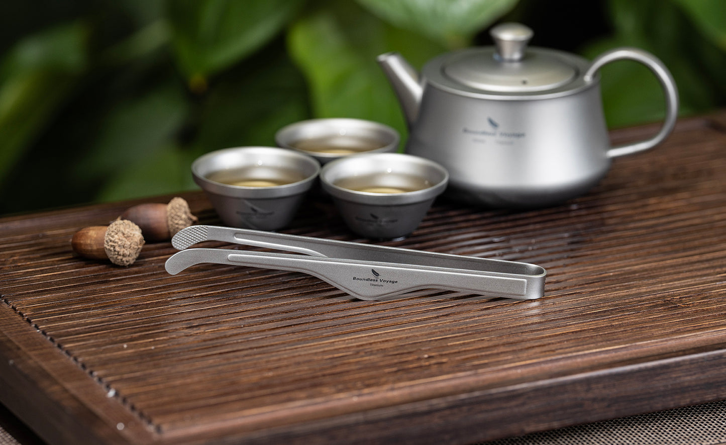 Boundless Voyage Titanium Tea Clip, Multipurpose Anti-Scald Tong Tweezers for Kung Fu Tea Cup, Salad, Steak, BBQ & Buffet Kitchen Use Ti1013T