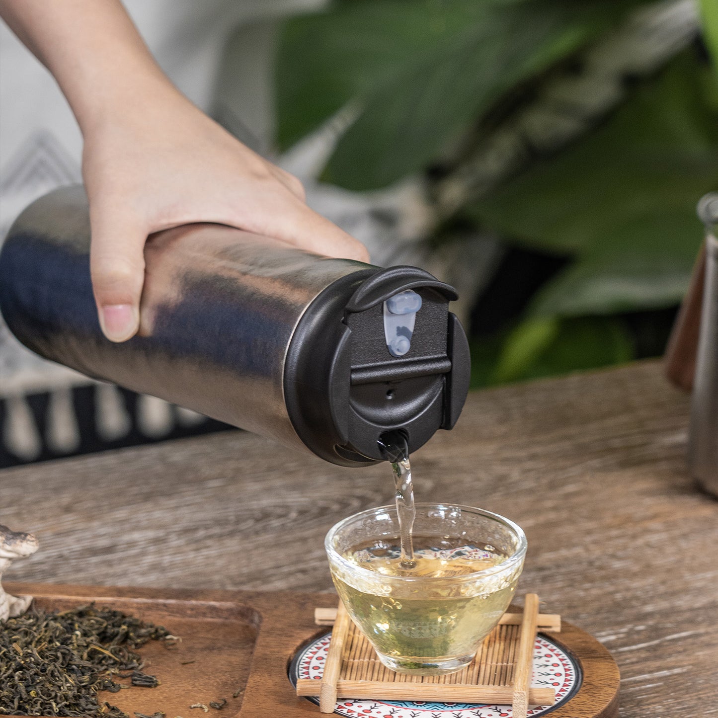 Boundless Voyage 450ml Double-Walled Insulated Titanium French Press Coffee Tumbler with Lid, Portable Filter Coffee Mug for Travel Daily Use Ti3255D