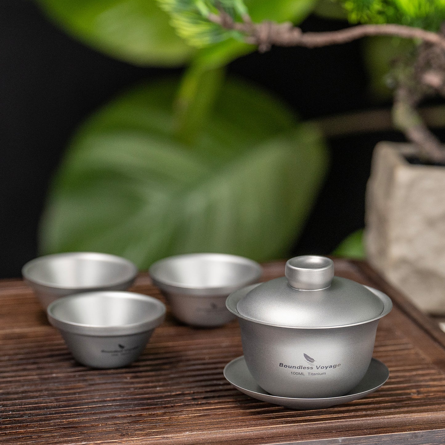 Boundless Voyage 100ml Titanium Double-Walled Gaiwan, Traditional Chinese Three-Talent Triad Covered Tea Bowl, Anti-Scald Kung Fu Tea Set for Home Tea Brewing Ti3143D