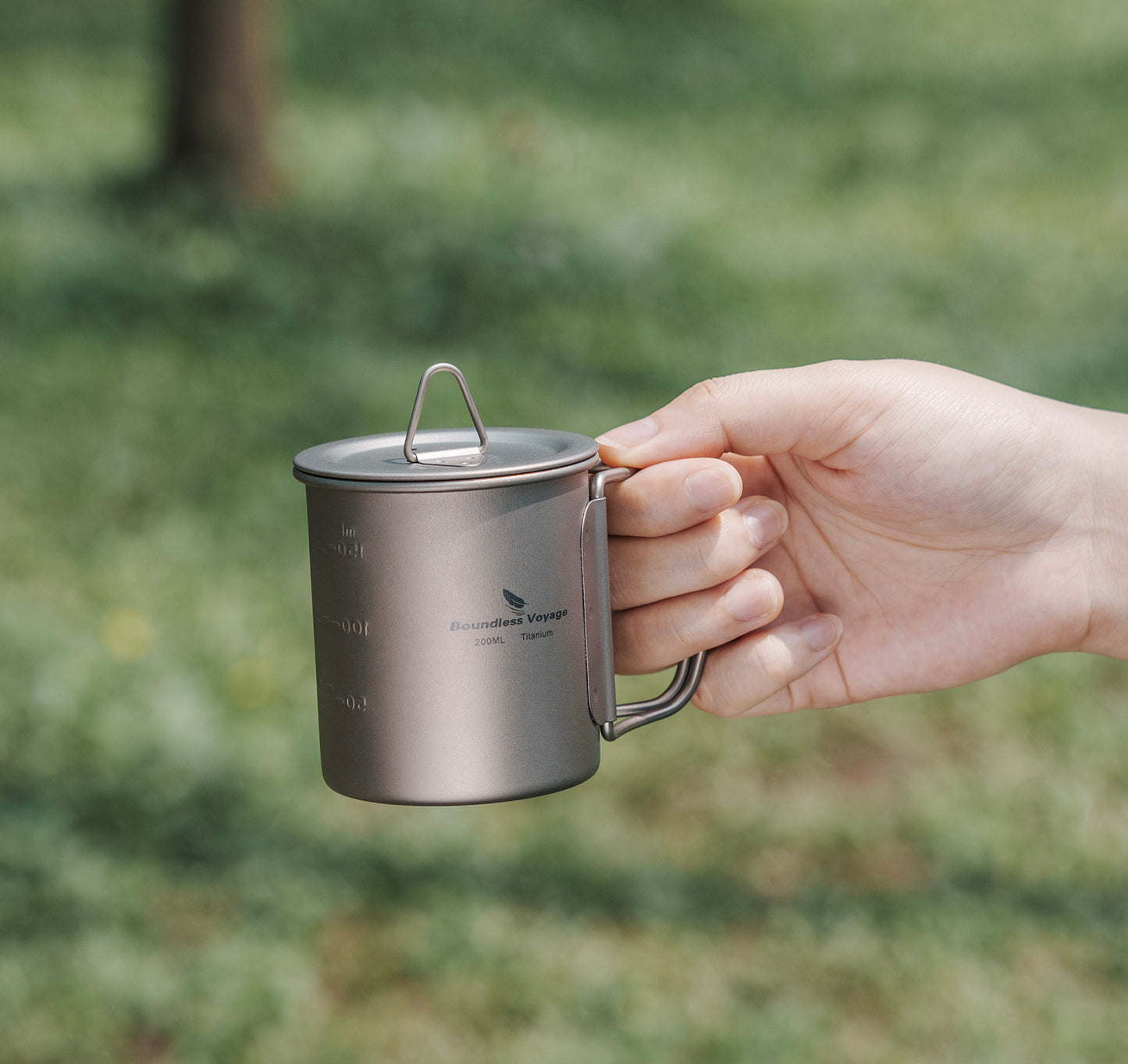 Boundless Voyage 200ml Single Wall Titanium Cup with Lid | Ultralight Portable Camping Mug for Tea Coffee EDC Hiking Ti3033D
