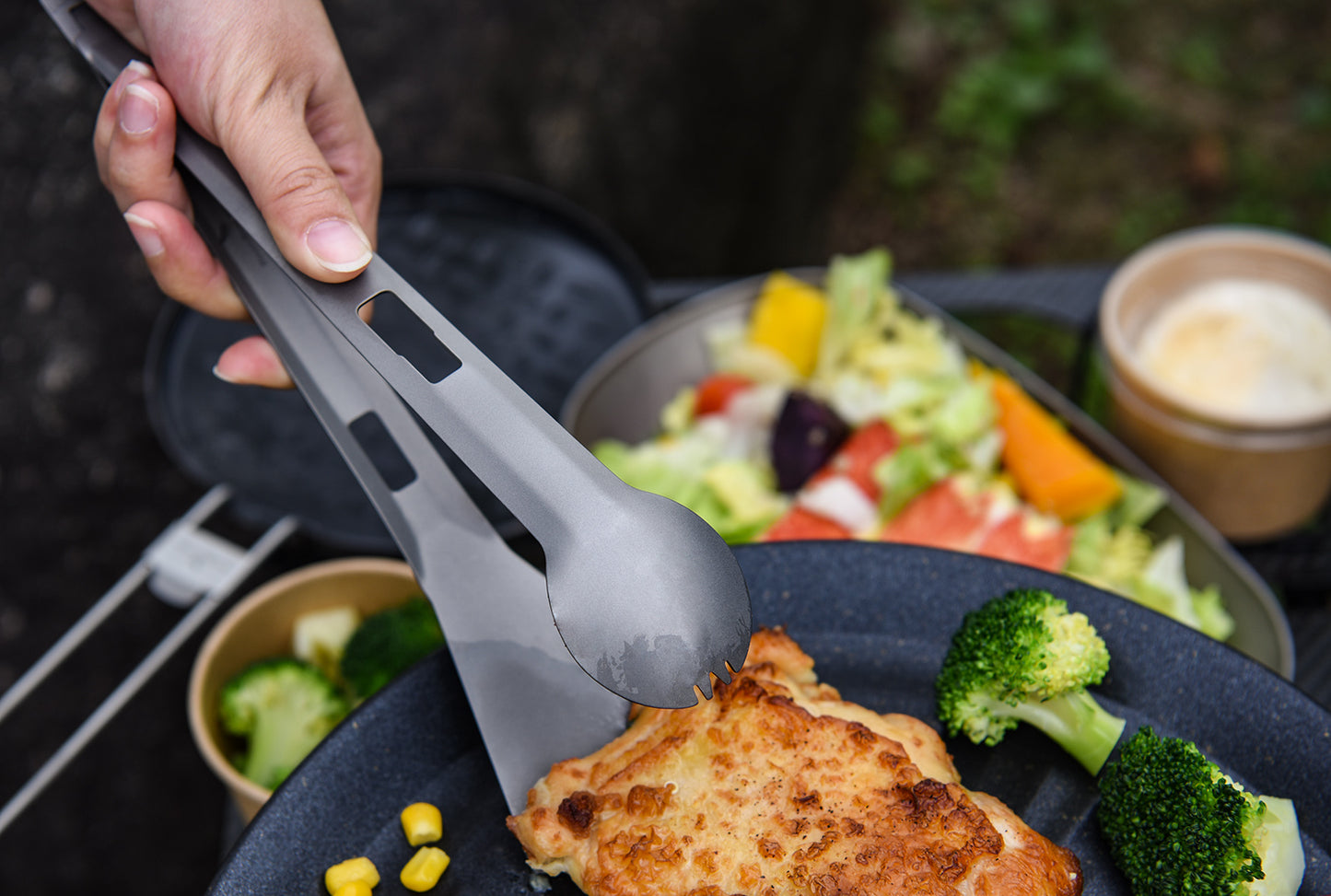 Boundless Voyage Titanium Alloy 4-in-1 Multi Utensil, Integrated Tong Spork Shovel Spatula, Lightweight Portable Cookware for Camping Backpacking Travel Outdoor Cooking Ti1080T