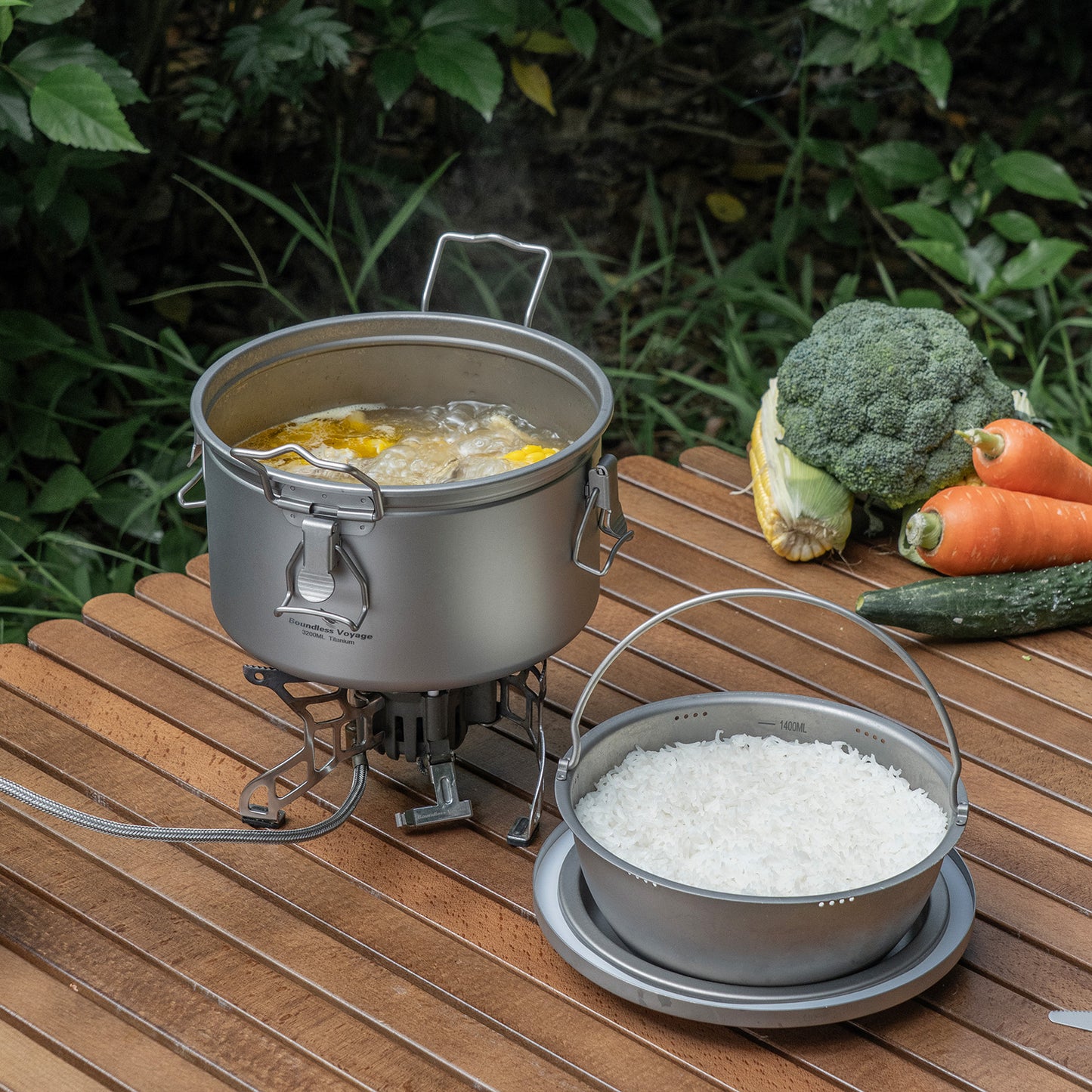 Boundless Voyage Titanium Camping Pot Multifunctional Cooker Ultralight Rice Cooker for Outdoor, Hiking, Travelling Ti2088C-Ti2092C