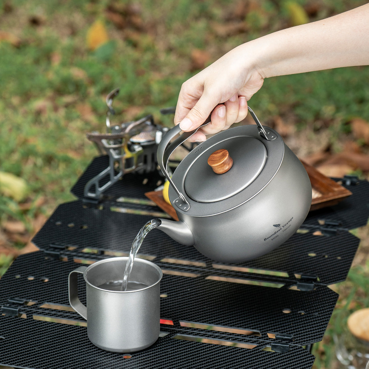 Boundless Voyage Titanium Camping Kettle 800ml with Folding Handle for Outdoor Camping Ti3130D