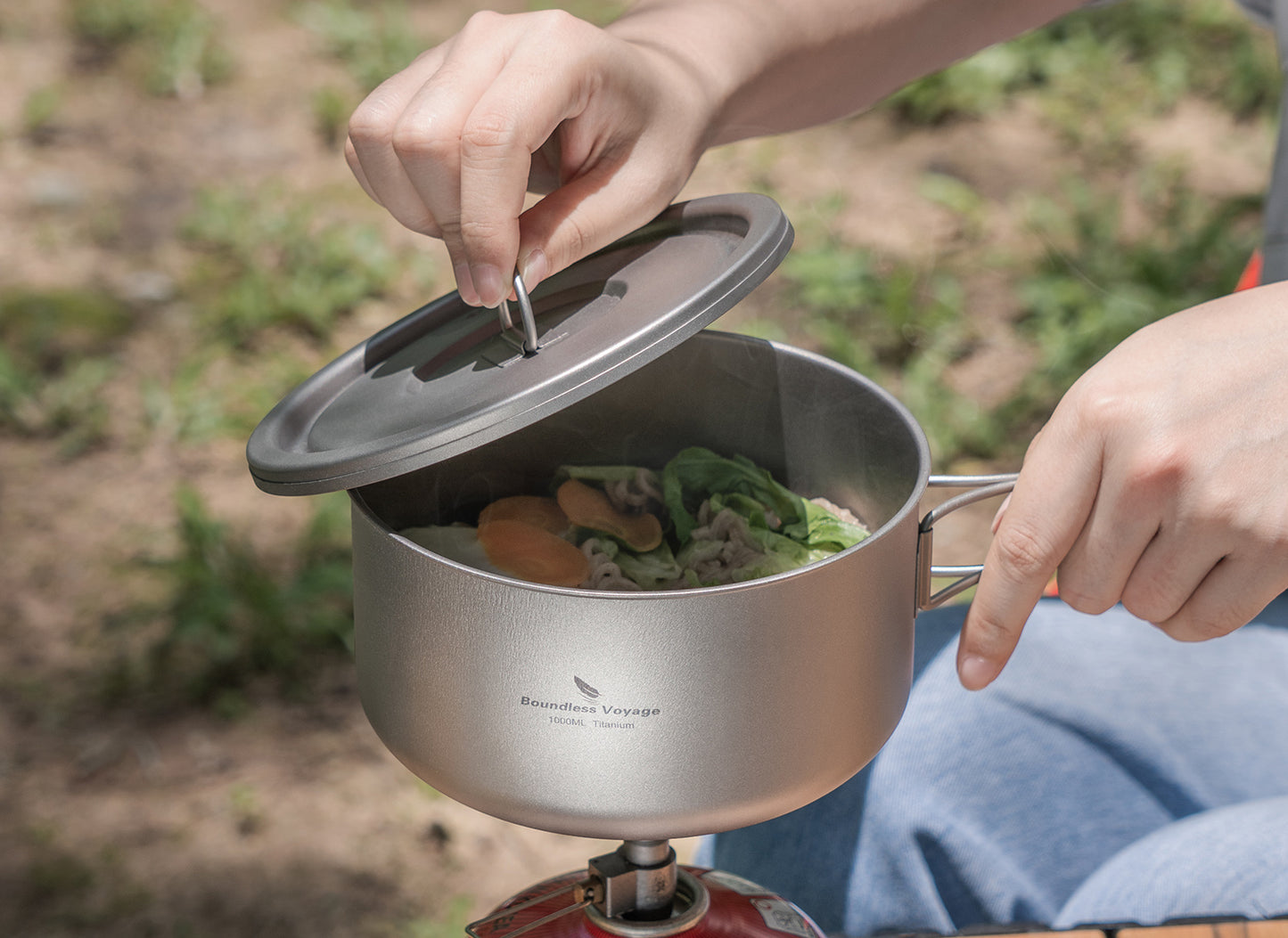 Boundless Voyage Titanium Pot with Lid Outdoor Camping Individual Soldier Pot Single Layer Lunch Box Ti2041C