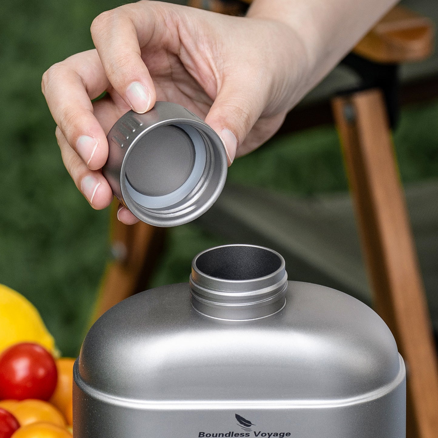 Boundless Voyage 1100ml TA1 Pure Titanium Canteen Bottle | Single Layer Open Flame Heatable Water Flask, Leakproof Double Wall Lid Military Outdoor Bottle with Crossbody Sleeve Ti3012D