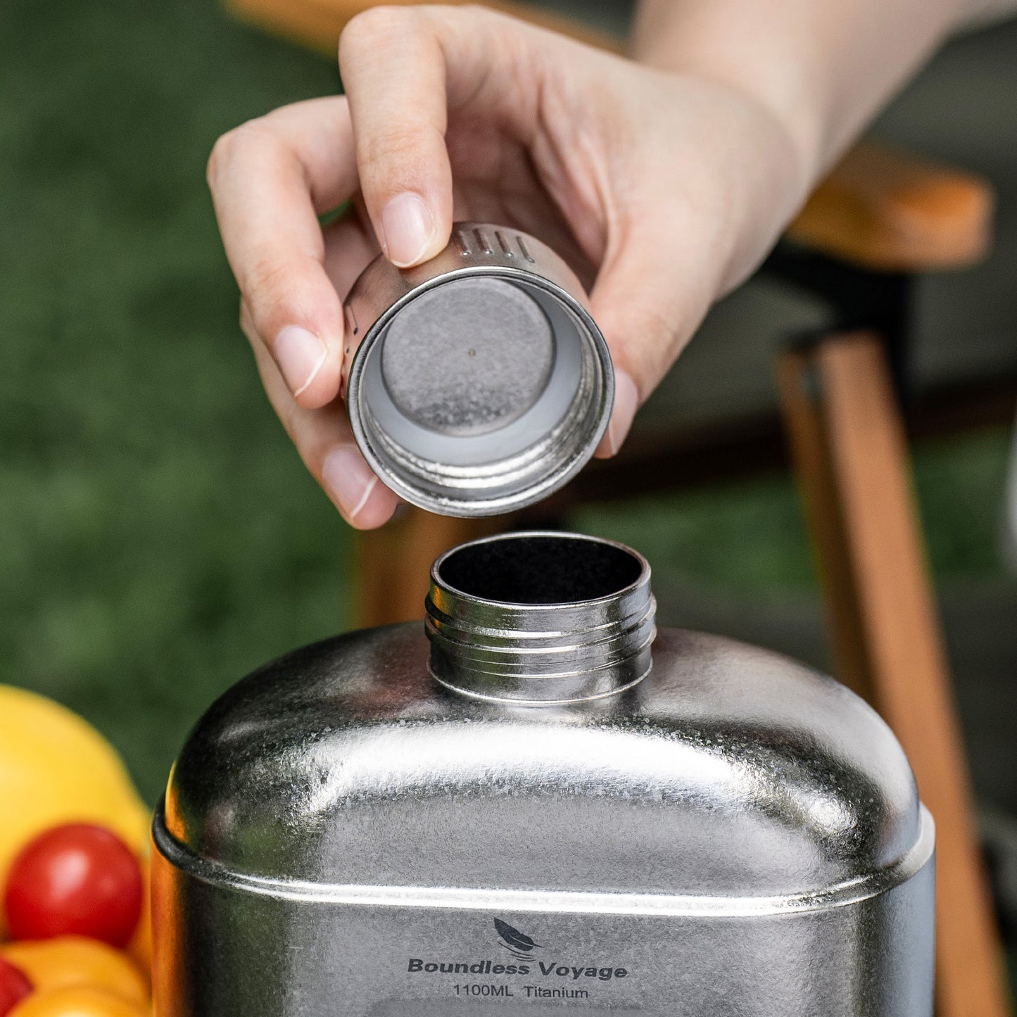 Boundless Voyage 1100ml TA1 Pure Titanium Canteen Bottle | Single Layer Open Flame Heatable Water Flask, Leakproof Double Wall Lid Military Outdoor Bottle with Crossbody Sleeve Ti3012D