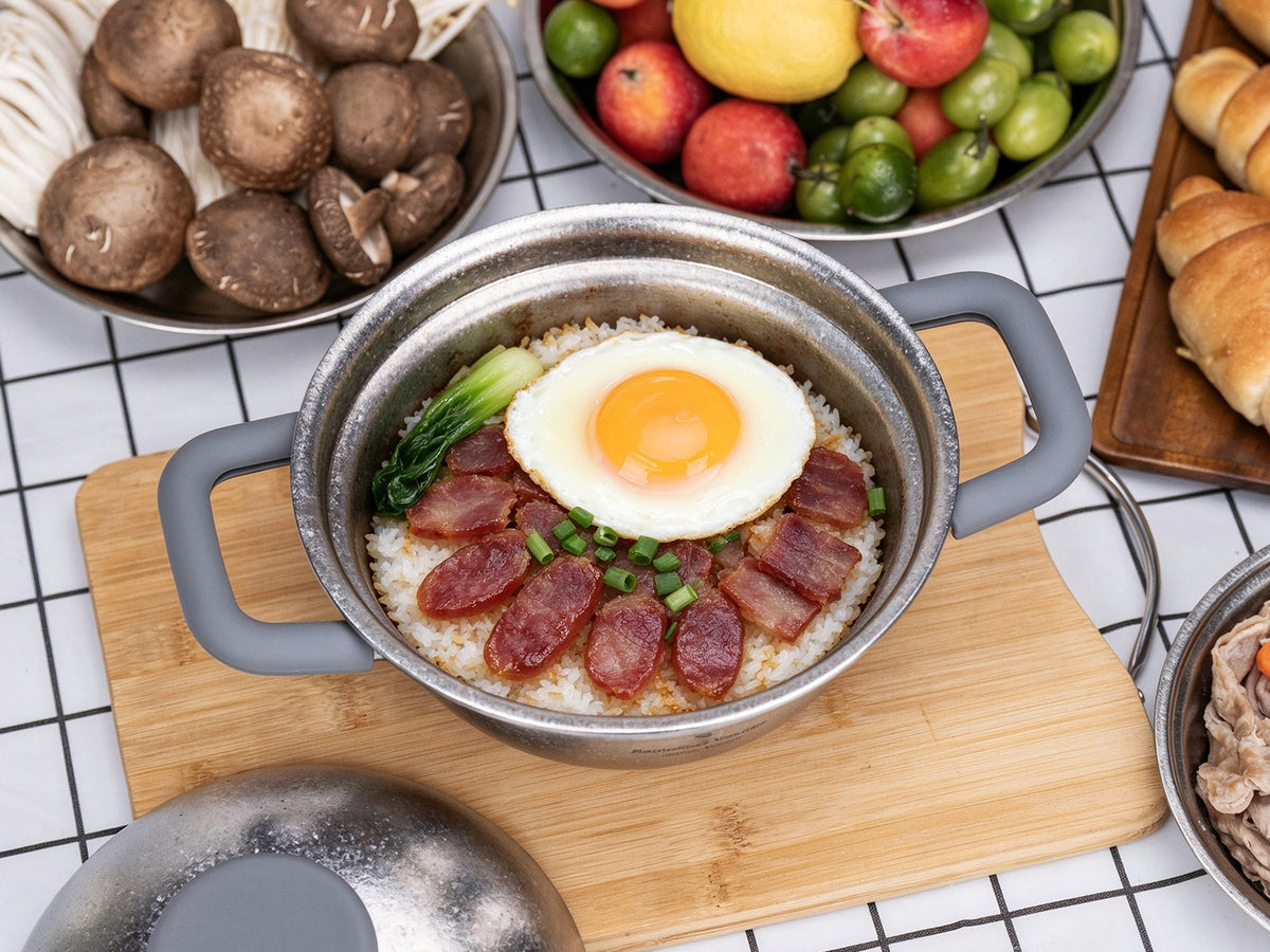 Instant noodle ramen with egg and vegetables cooked in Boundless Voyage 1.2L single-serving titanium cooking pot