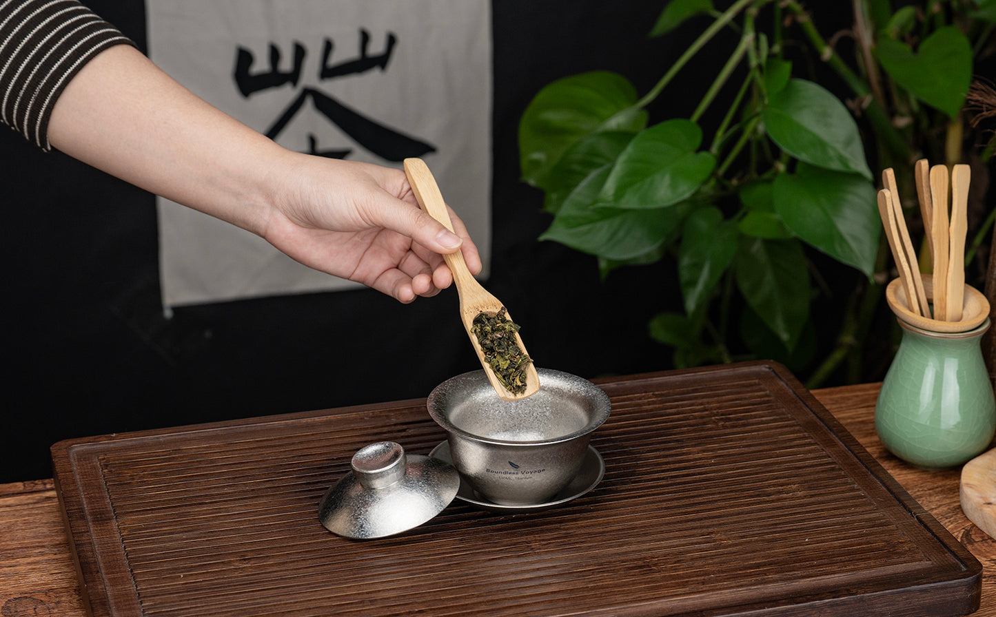 Boundless Voyage 130ml High-Temp Crystalline Finish Double Wall Titanium Gaiwan, Ultralight Three-Talent Kung Fu Tea Bowl, Anti-Scald Tea Set for Home Tea Ceremony & Camping Ti3144D