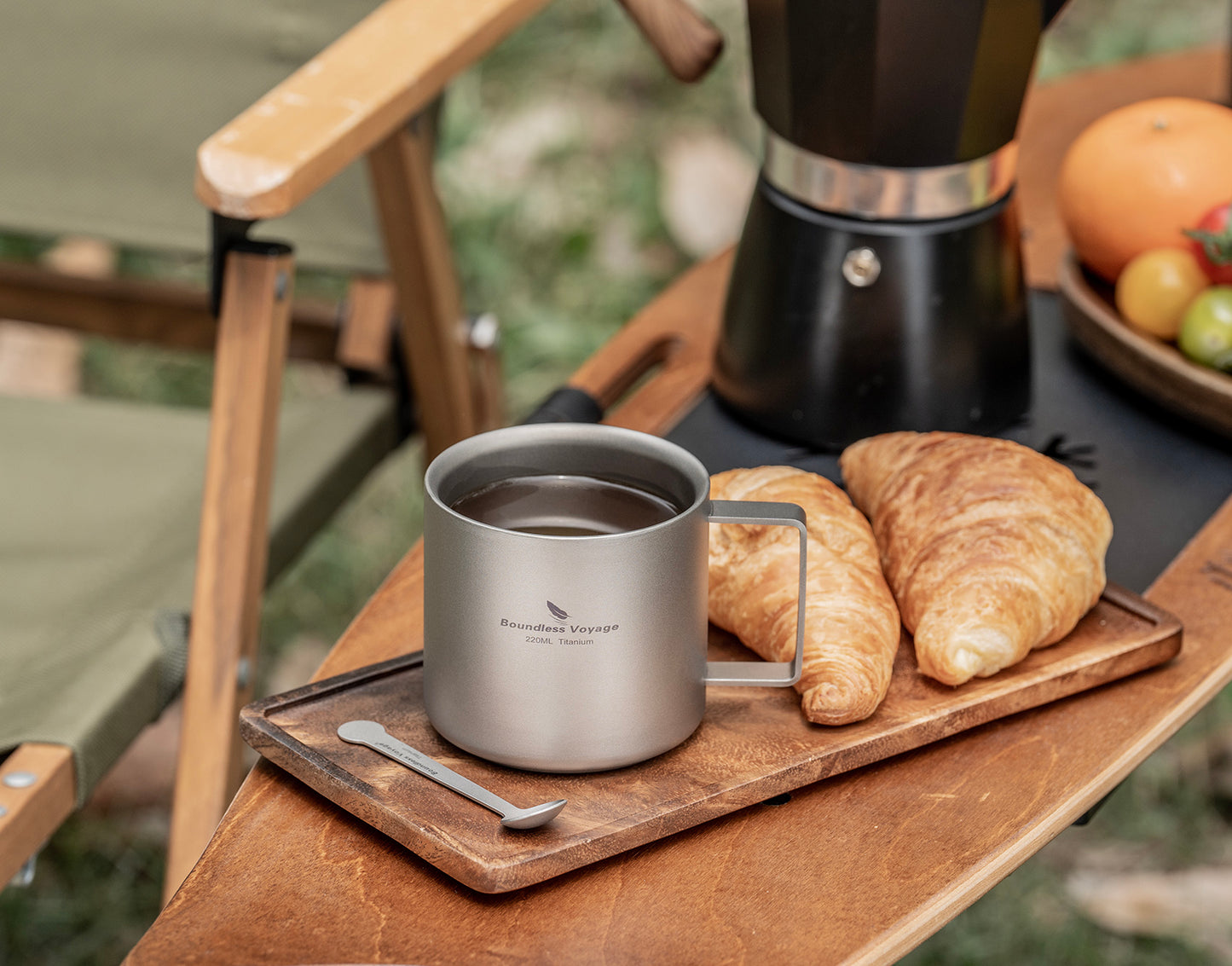 Boundless Voyage 220ml Double Wall Titanium Coffee Cup, Lightweight Portable Insulated Mug, Outdoor Camping Travel Tableware Ti3052D