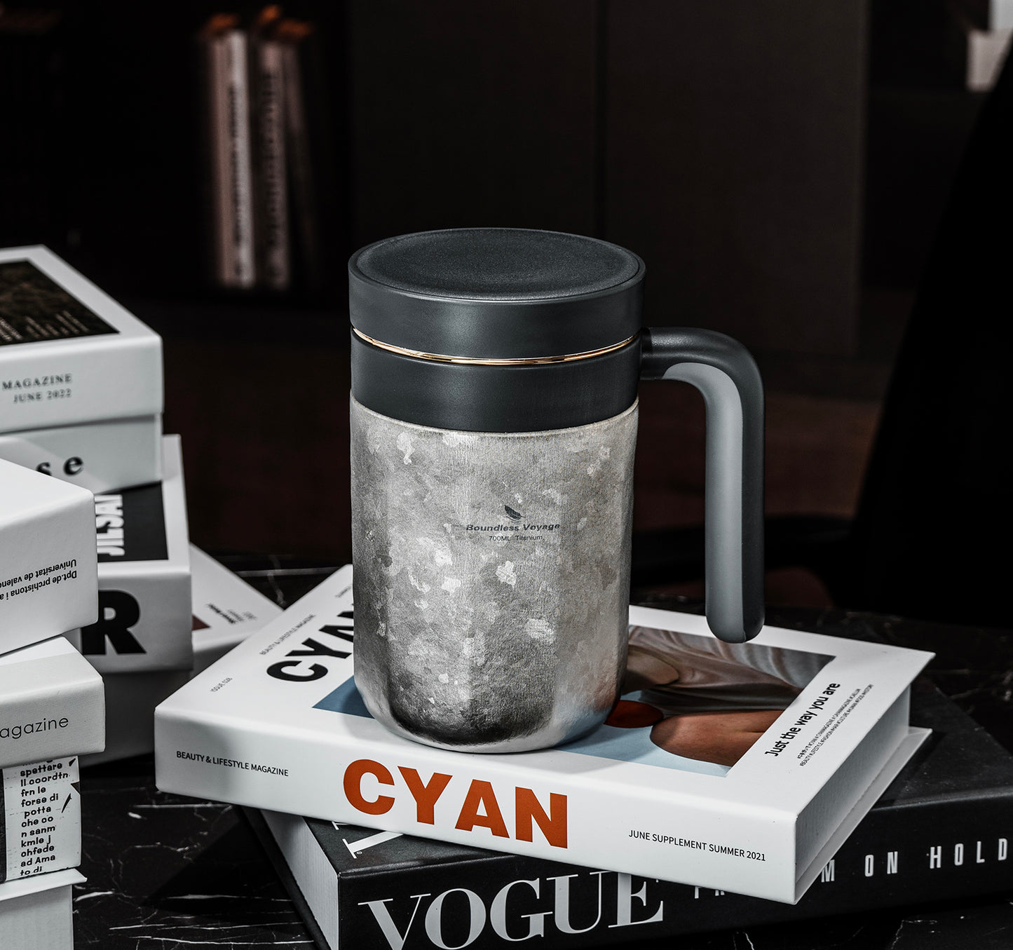 Boundless Voyage 700ml Pure Titanium Double Wall Insulated Cup with Lid & Coffee Filter, Portable Reusable Travel Mug, Keeps Hot & Cold Drinks Ti3237D