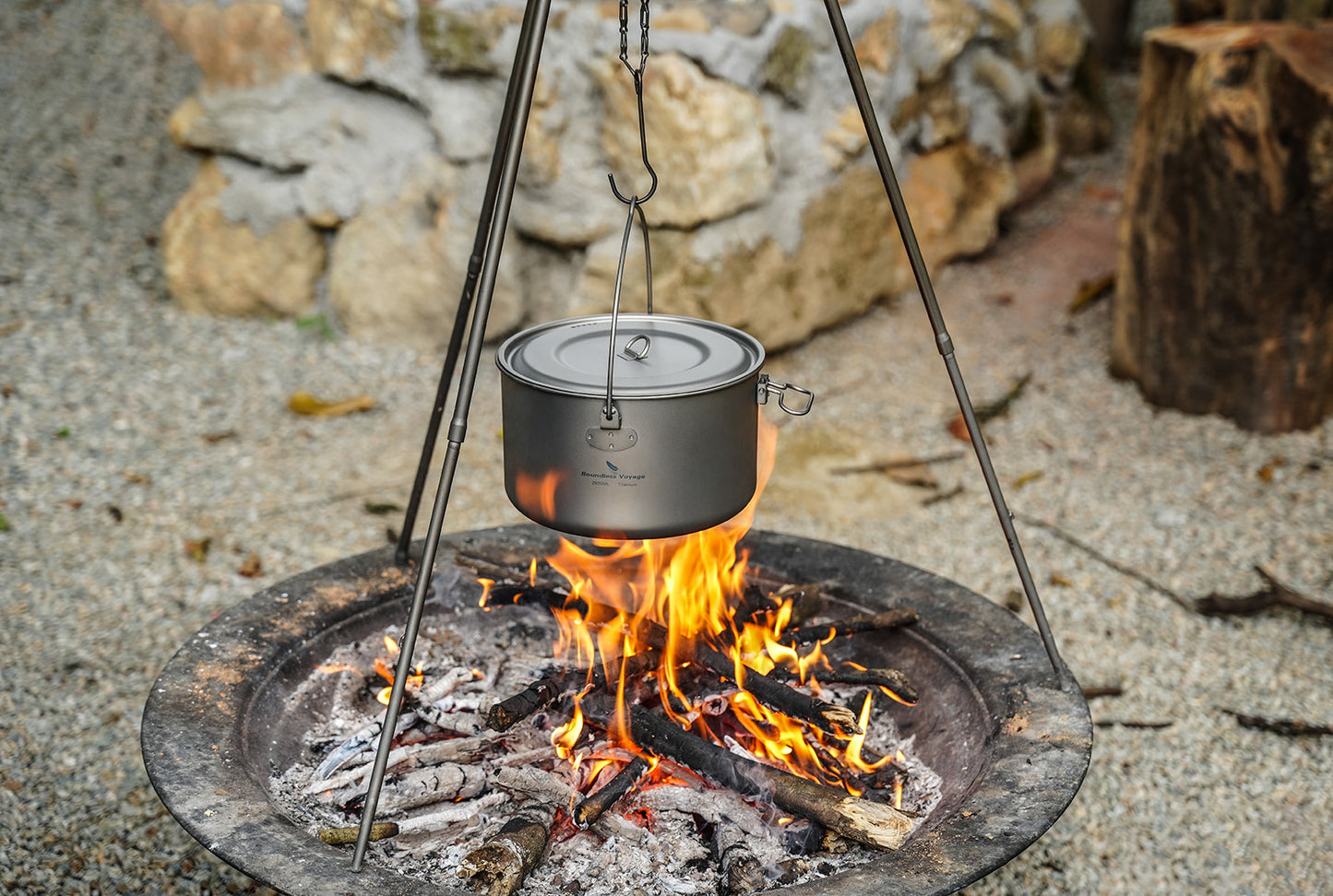 Boundless Voyage Titanium Hanging Pot for Outdoor Camping Backpacking Hiking Ultralight Portable Cooking Pot Camp Kitchen Cookware 1300ML/1950ML/2900ML Ti2043C-Ti2045C