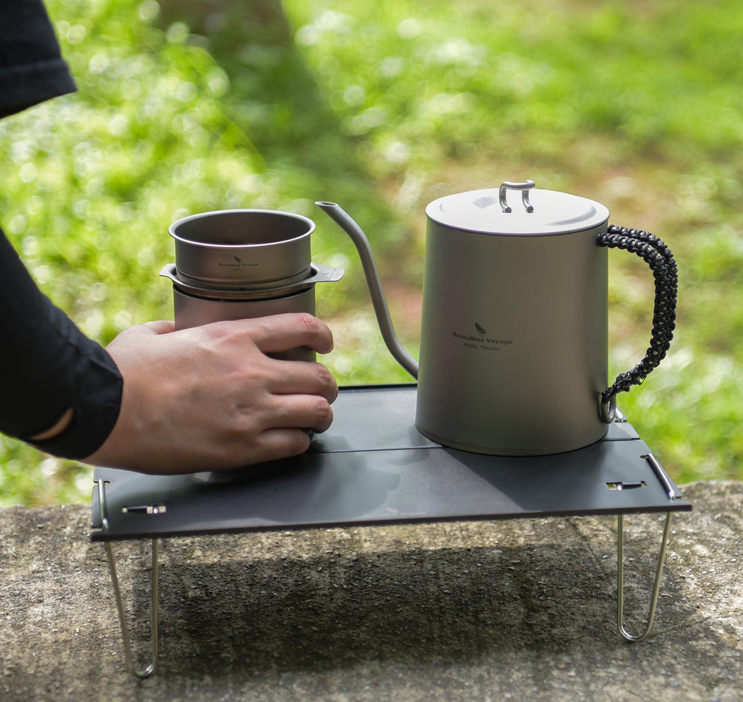 Boundless Voyage Titanium Coffee Mesh Filter, Paper‑Less Reusable Pour‑Over Coffee Dripper Holder for Outdoor Camping, Travel and Home Daily Use Ti6003P