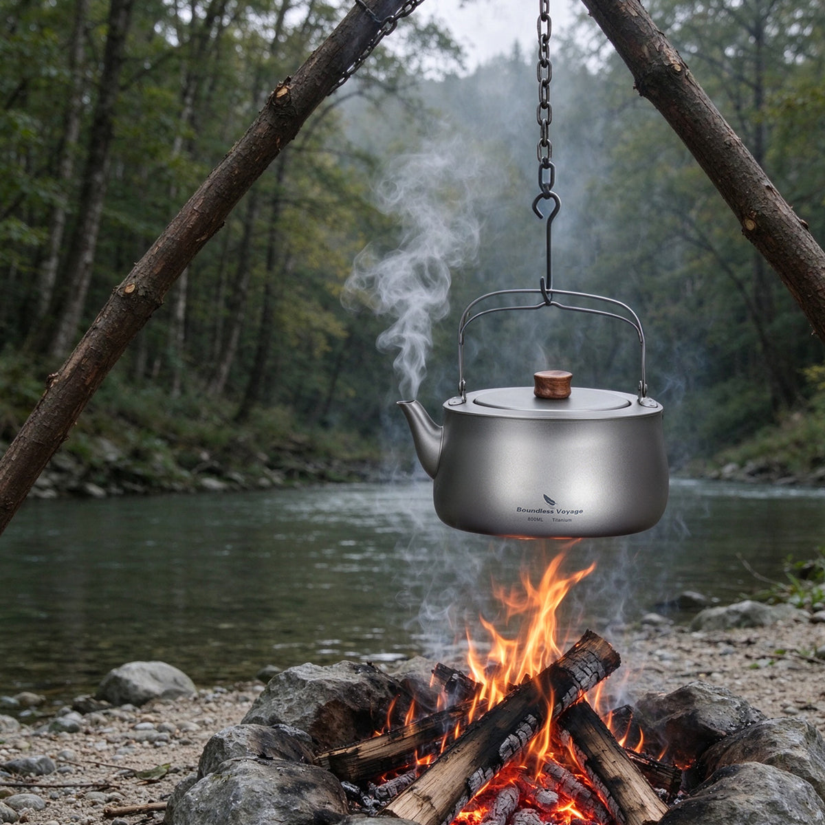 Boundless Voyage Titanium Camping Kettle 800ml with Folding Handle for Outdoor Camping Ti3130D