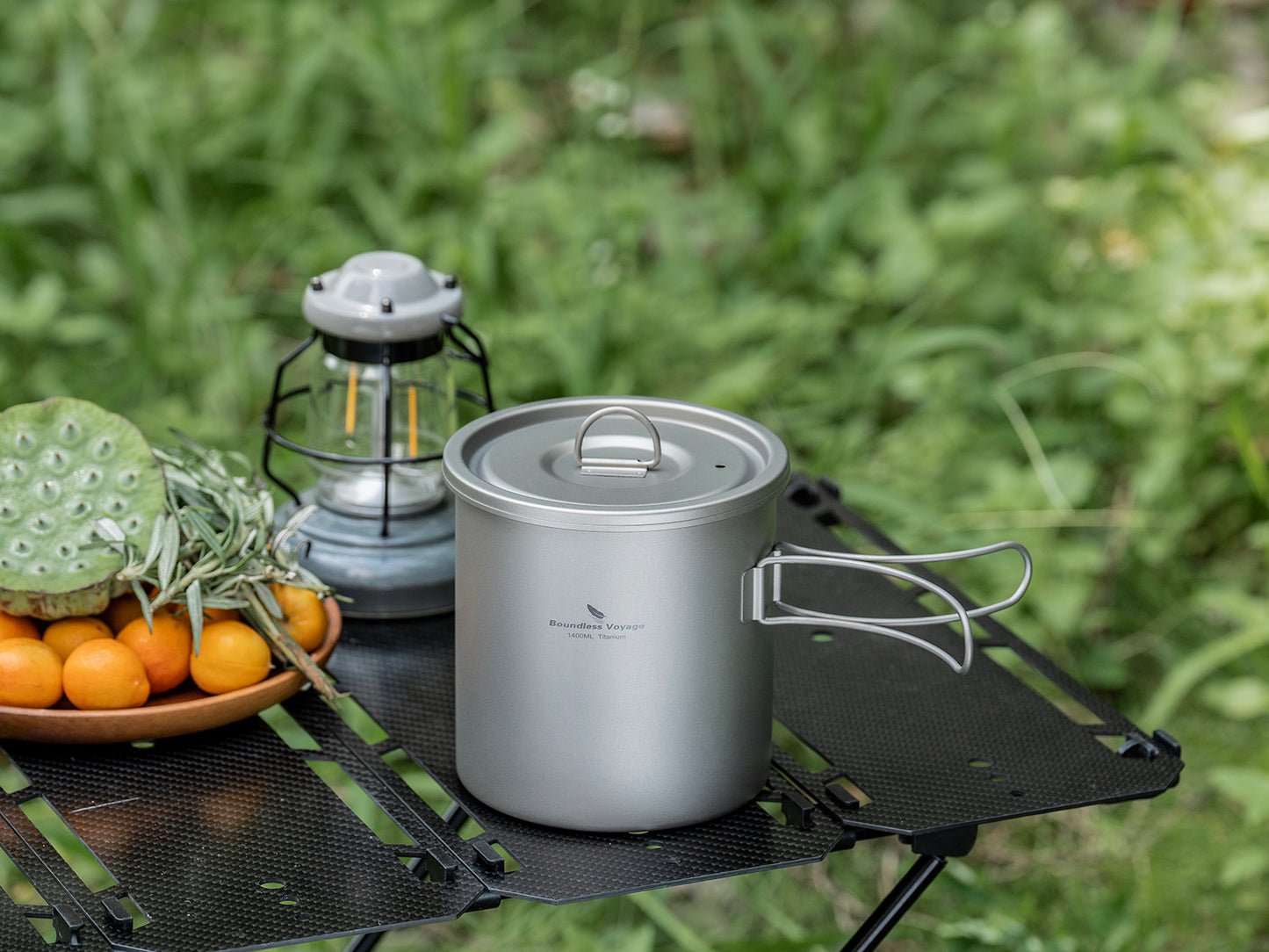 Boundless Voyage 1400ml Pure Titanium Camping Pot | Ultralight Backpacking Cookware with Lid & Foldable Handle for Hiking Camping