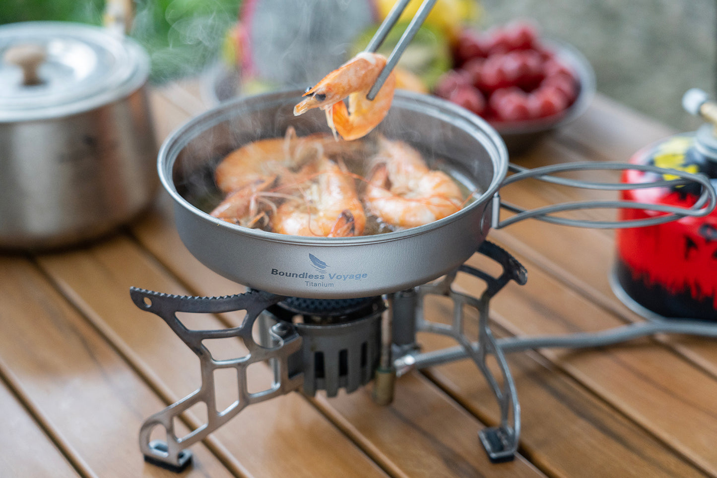 Boundless Voyage Titanium Pot & Pan Set with Collapsible Folding Handle, Portable Lightweight Cookware for Camping Hiking Backpacking Outdoor Cooking Ti2042C
