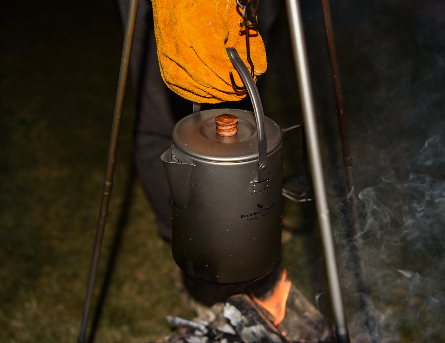 Boundless Voyage 1.5L Titanium Camping Coffee Pot, Stovetop & Campfire Safe Fast Brew Kettle for Boiling Water, Outdoor Travel & Barista Brewing Ti3128D/Ti3129D