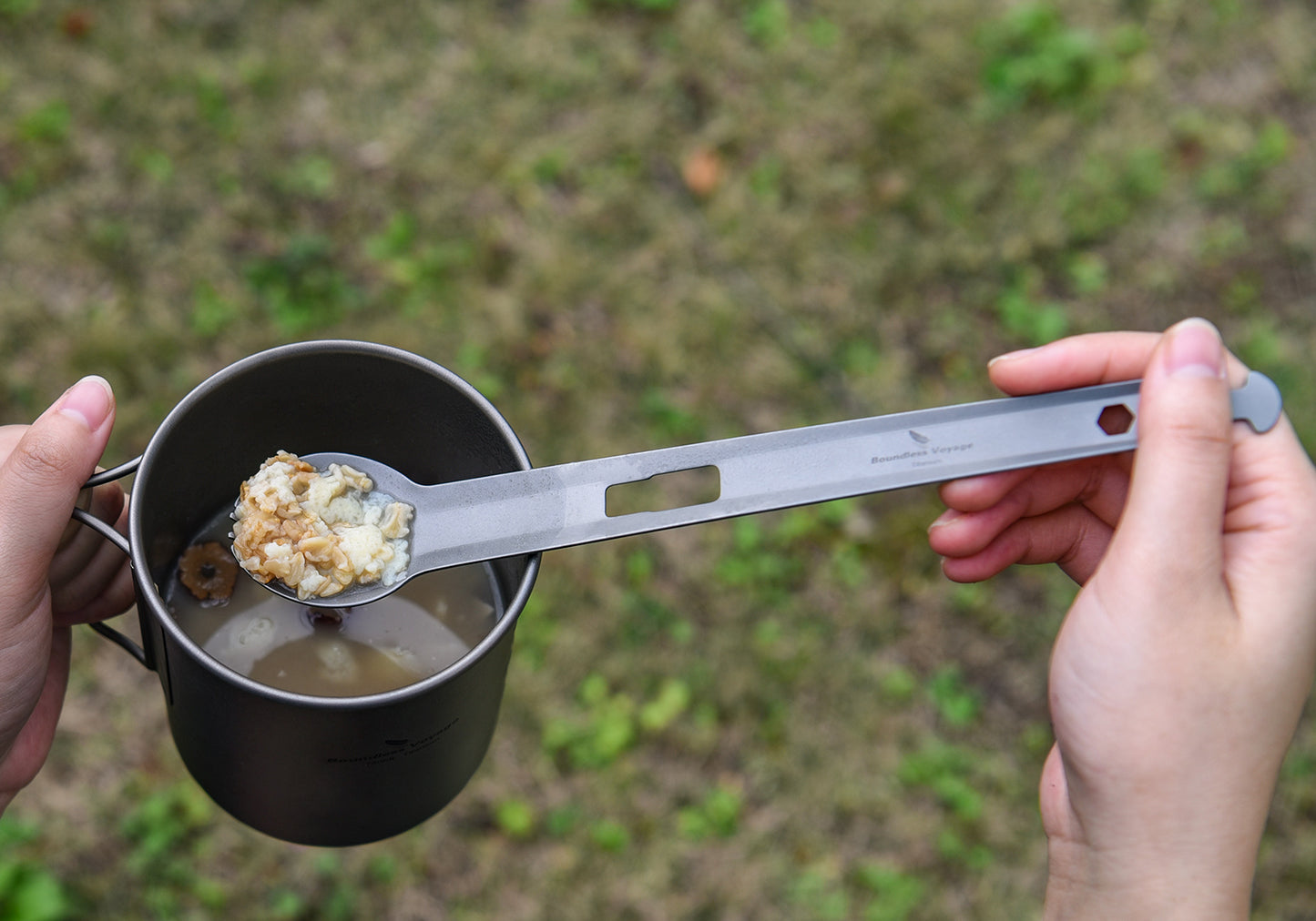 Boundless Voyage Titanium Alloy 4-in-1 Multi Utensil, Integrated Tong Spork Shovel Spatula, Lightweight Portable Cookware for Camping Backpacking Travel Outdoor Cooking Ti1080T