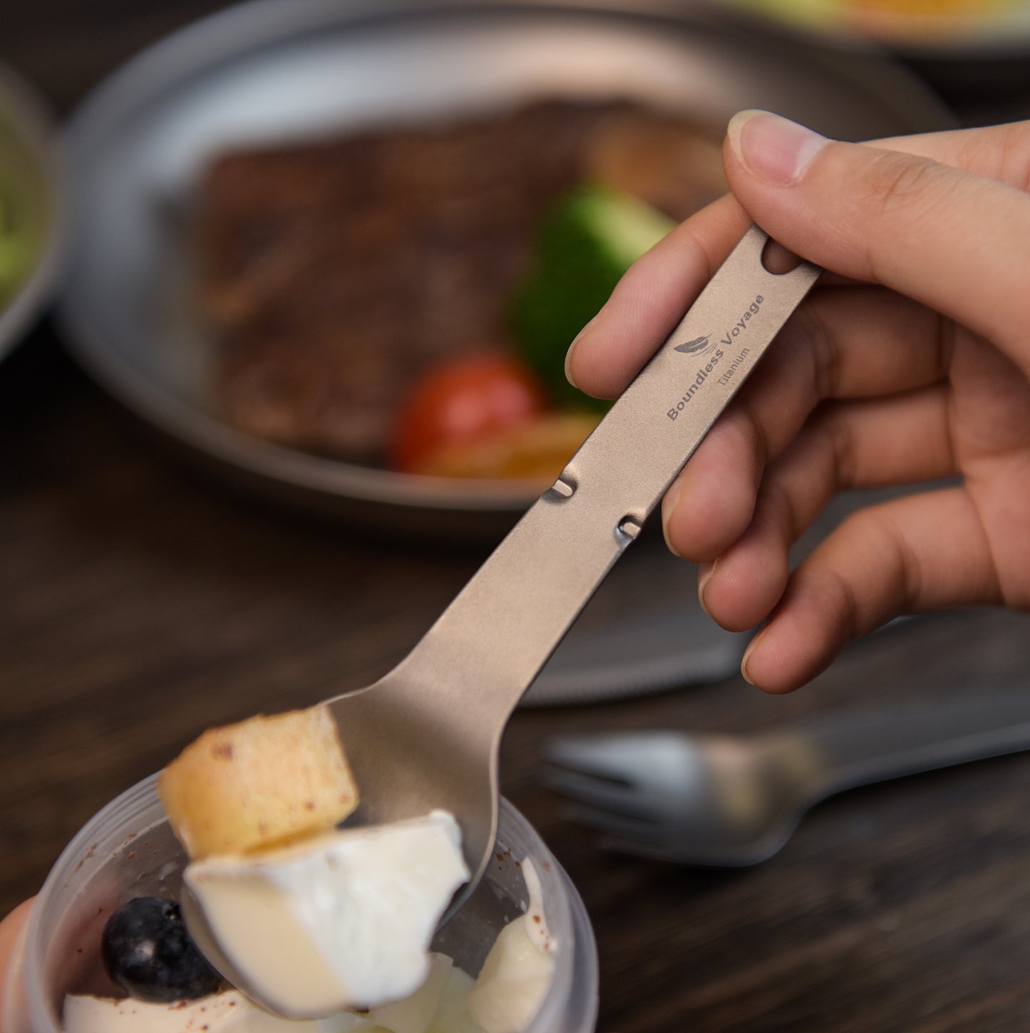 Boundless Voyage Titanium Tableware Set, Lightweight Portable Reusable Flatware with Knife Fork Spoon & Bottle Opener, Utility Cutlery for Outdoor Camping Travel Ti1077T