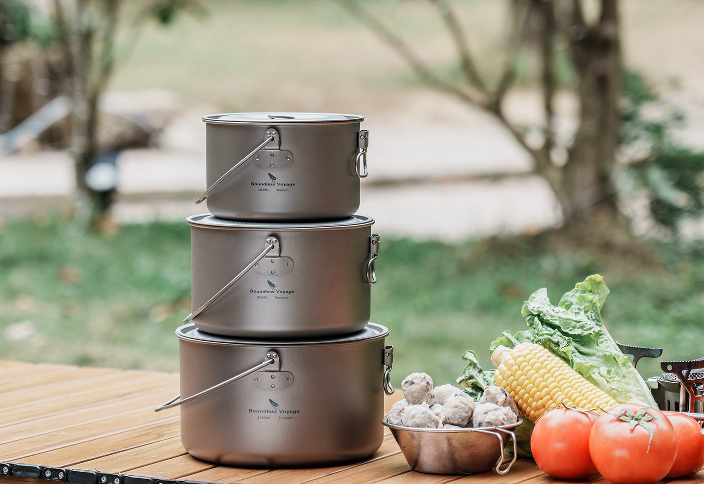Boundless Voyage Titanium Hanging Pot for Outdoor Camping Backpacking Hiking Ultralight Portable Cooking Pot Camp Kitchen Cookware 1300ML/1950ML/2900ML Ti2043C-Ti2045C