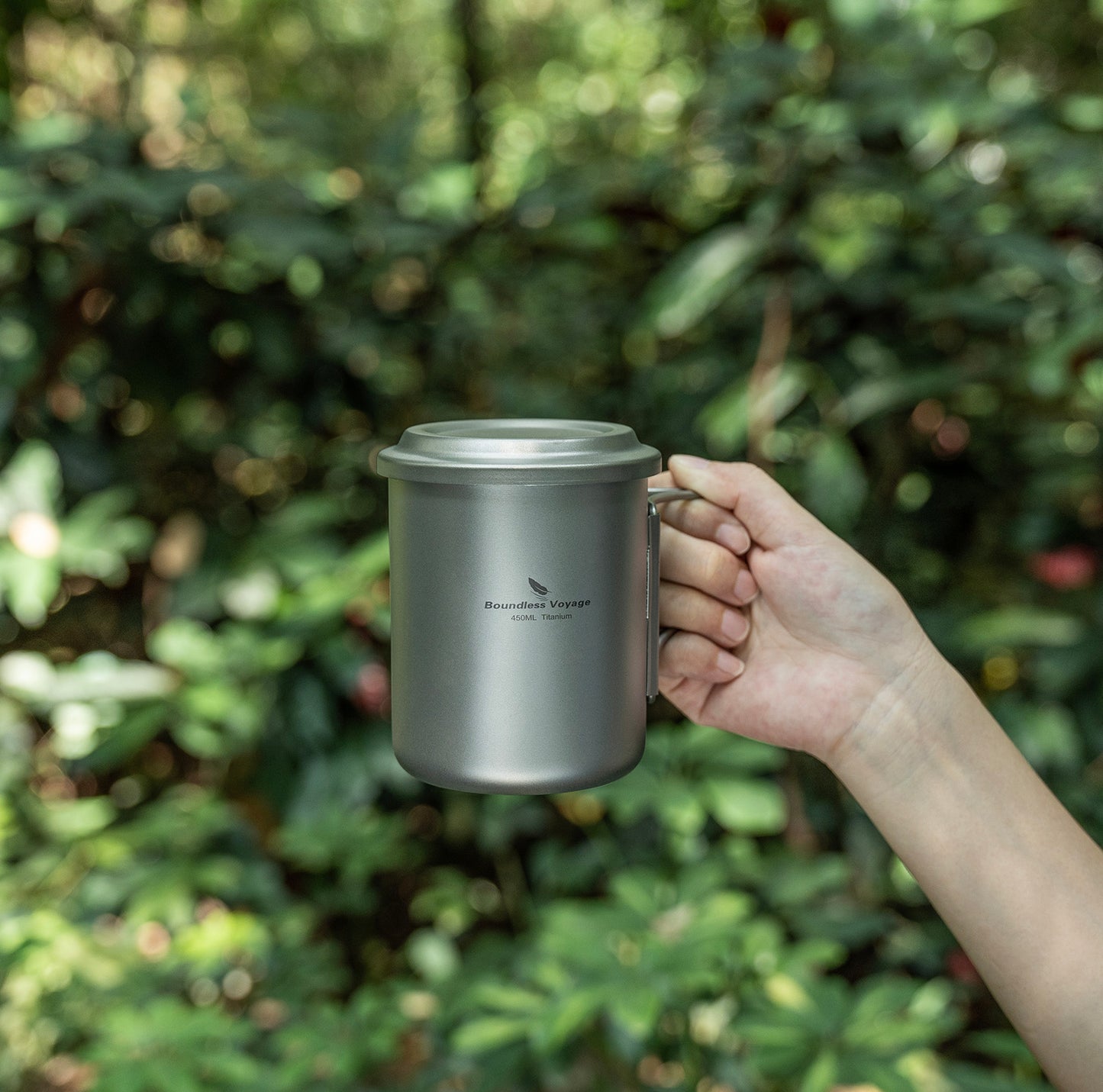 Boundless Voyage 450ml Titanium Cup with Filter Folding Handles Outdoor Camping Tea Coffee Mug 15.2 fl oz Portable Lightweight Tea Maker Ti3056D